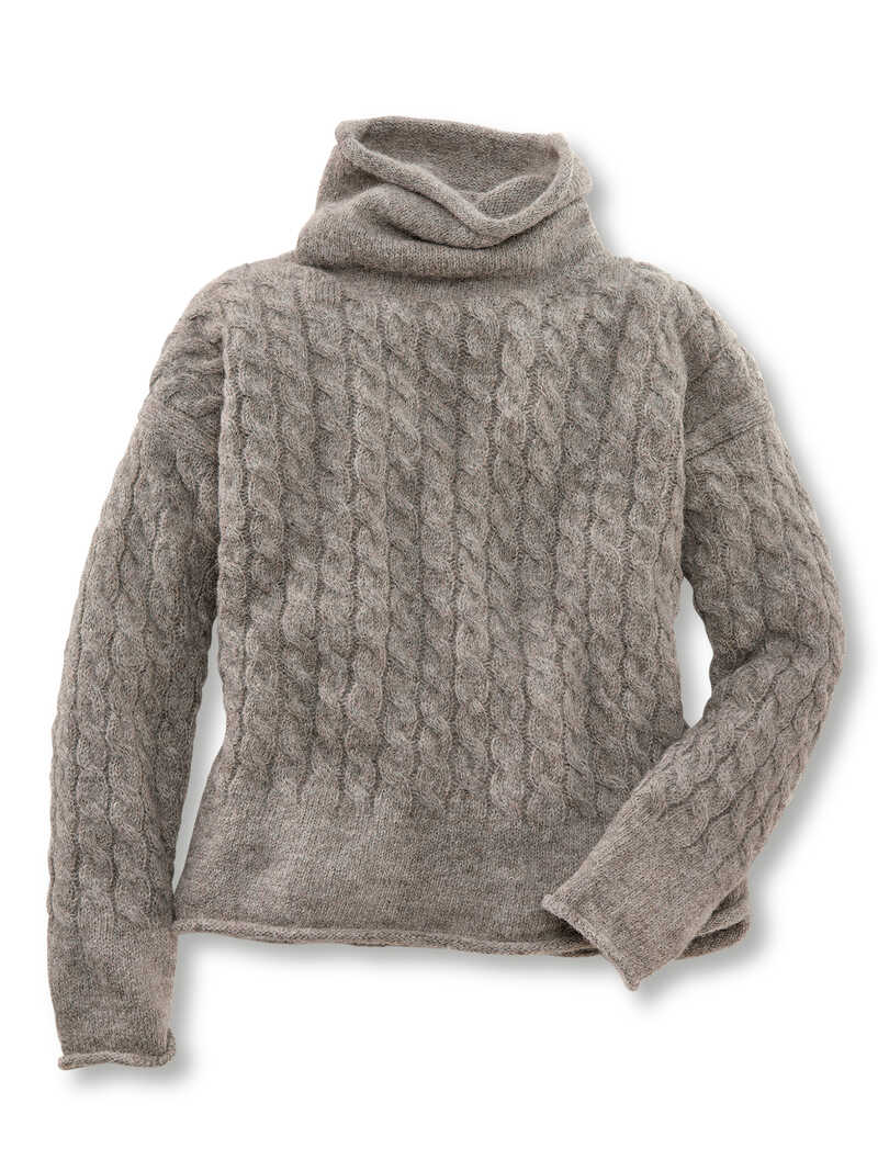 Zopfstrickpullover mit Rollkragen