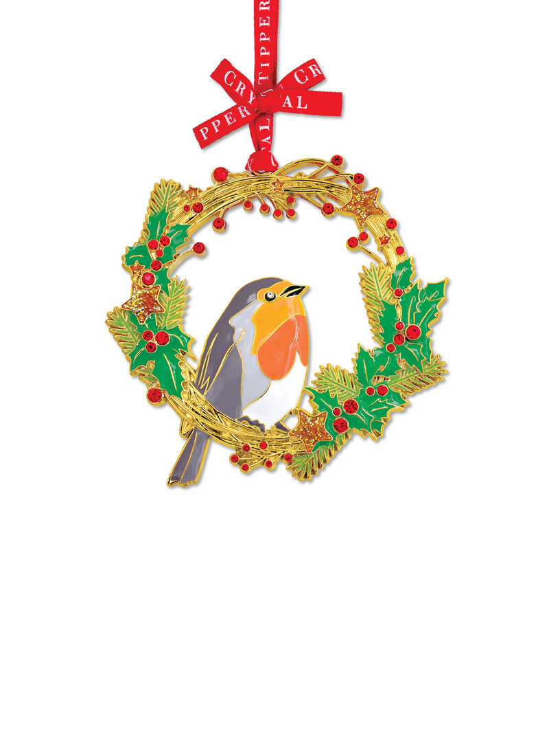 Weihnachtsanhnger Robin aus Emaille mit Glassteinen