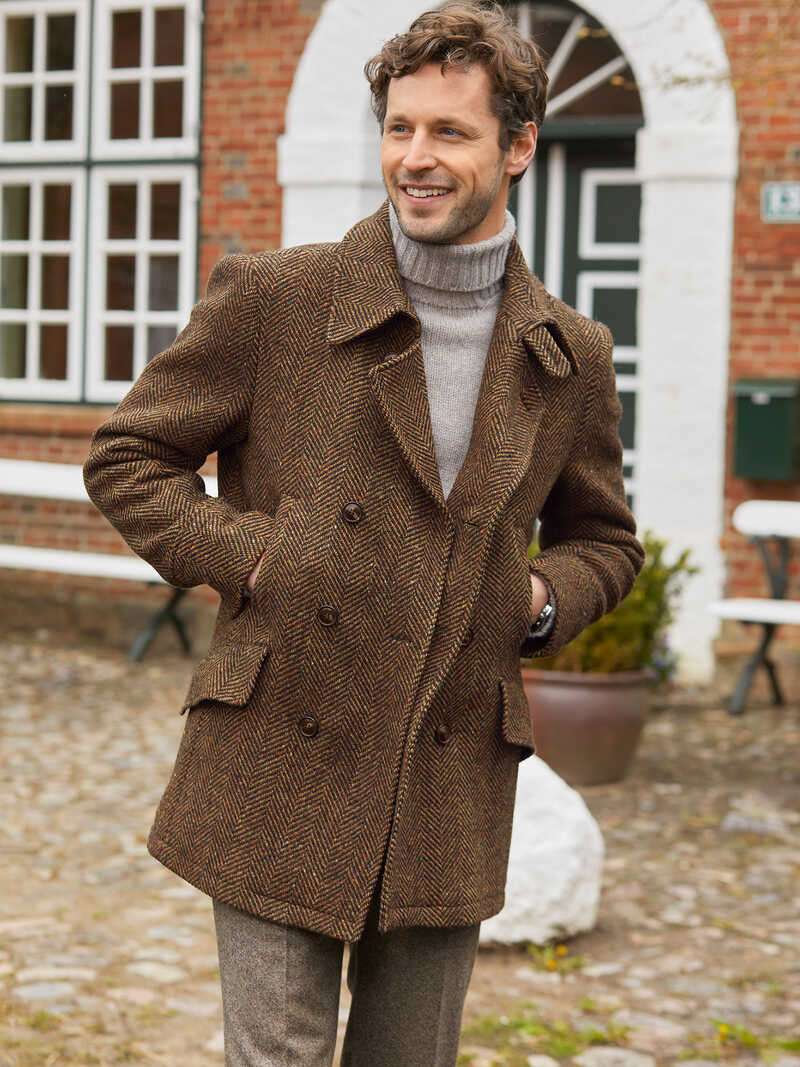 Pea Coat aus Fischgrat-Tweed