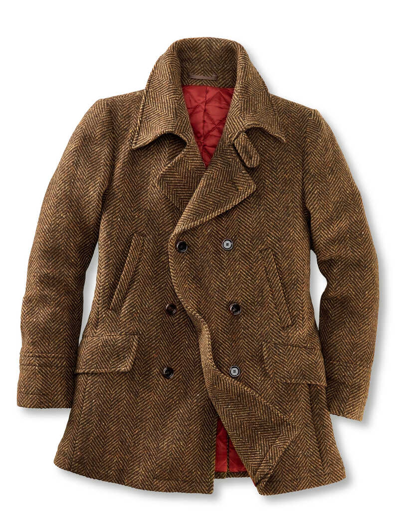 Pea Coat aus Fischgrat-Tweed