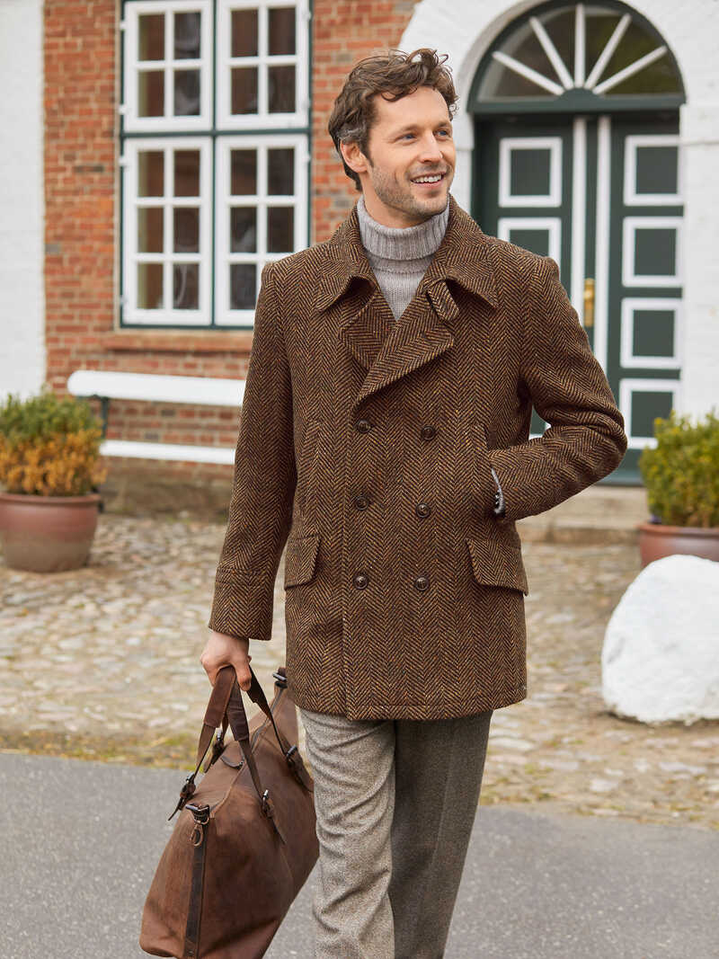 Pea Coat aus Fischgrat-Tweed